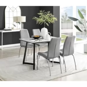 Image of Furniturebox Carson White Marble Effect Recatngular 120cm Dining Table & 4 Grey Isco Faux Leather Chairs
