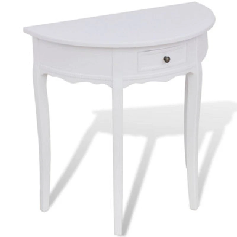 Image of vidaXL Half-round Console Table with Drawer White Entryway Hall Side Desk