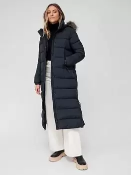 Image of Superdry Vintage Hooded Mid Layer Long - Black, Size 8, Women