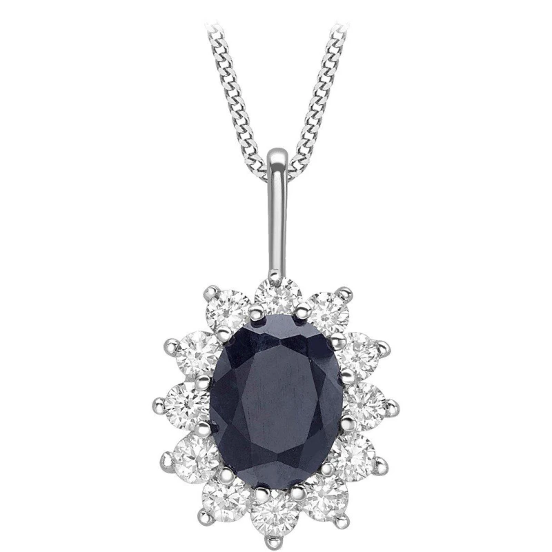 Image of Be You 9ct Gold Sapphire and Flower Cluster Necklace White Gold female 18in