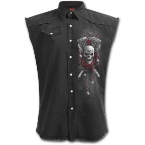 Image of Day of the Dead Bikers Mens X-Large Sleeveless Stone Washed Worker Shirt - Black