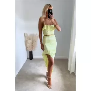 Image of I Saw It First Lime Green Satin Frill Cami Crop Top Co-Ord - Green