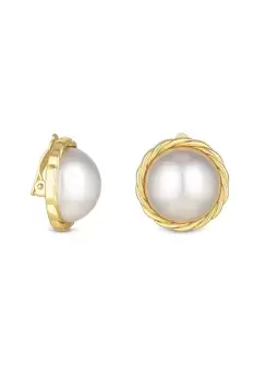Image of Gold Plated Large Pearl Bouton Clip Earrings