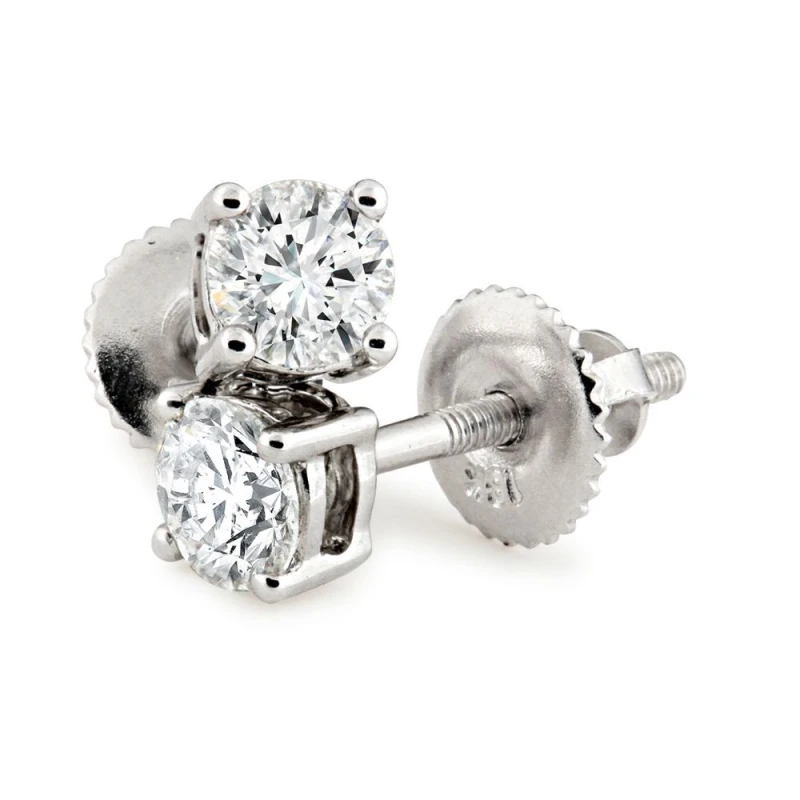 Image of Jewelco London 18ct White Gold Diamond Screw Back Solitaire Stud Earrings 65pts - 18E370-065 Silver female
