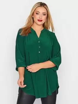 Image of Yours Half Placket Blouse - Green, Size 18, Women