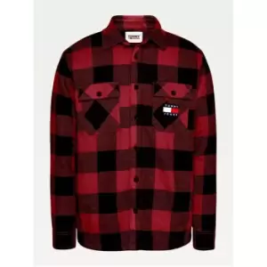 Image of Tommy Jeans Sherpa Flannel Overshirt - Red