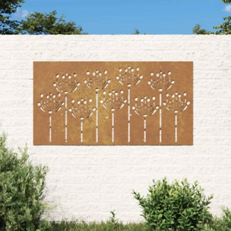 Image of Vidaxl Garden Wall Decoration 105X55cm Corten Steel Flower Design