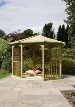 Image of Grange Fencing Regis Octagon Wooden Gazebo with 4 Lattice Sides - Mirror and Balustrades