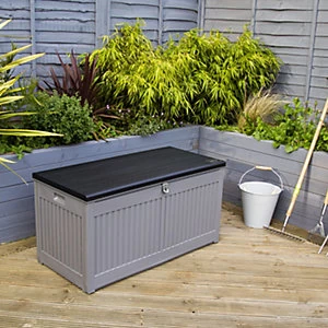 Image of Charles Bentley 270L Outdoor Plastic Storage Box - Grey & Black