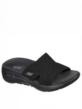 Image of Skechers Go Walk Arch Fit Knit Wedge Sandal - Black, Size 4, Women