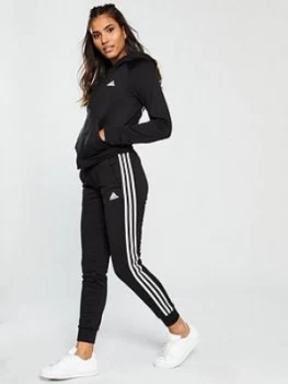 Image of adidas Badge Of Sport 3 Stripe Hooded Tracksuit - Black, Size L, Women