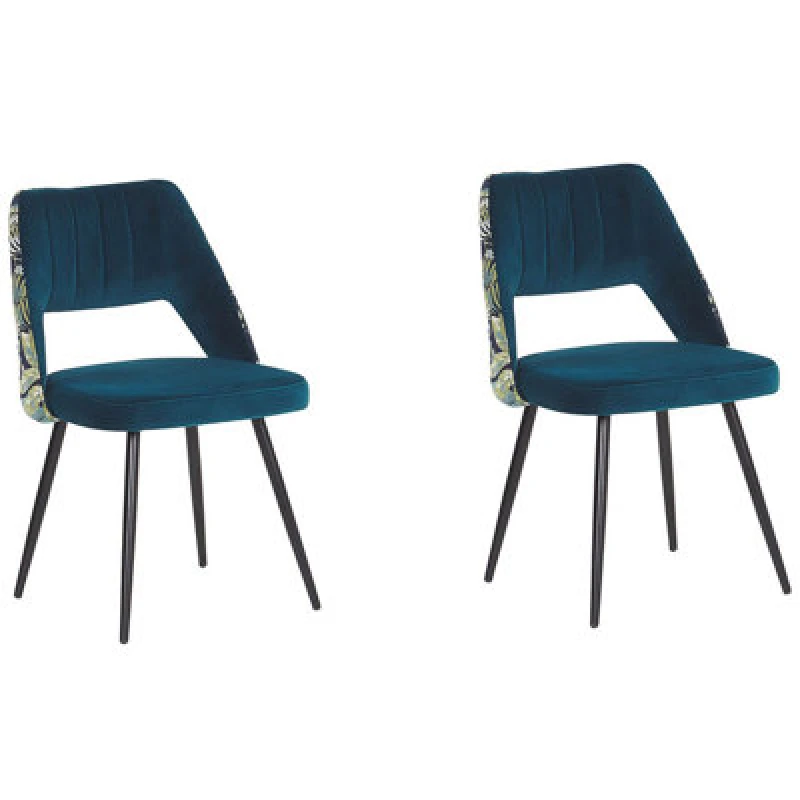 Image of Beliani Set Of 2 Dining Chairs Ansley Velvet Sea Blue
