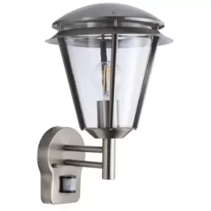 Image of IP44 Outdoor Wall Lamp Brushed Steel Modern PIR Lantern Porch Curved Move Light