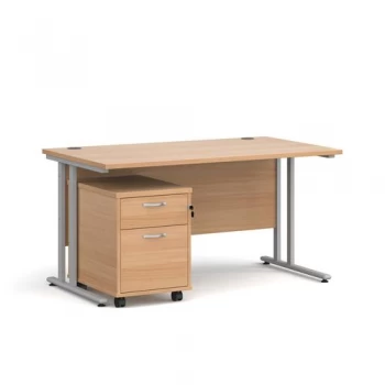 Image of Maestro 25 straight desk 1400mm x 800mm with silver cantilever frame