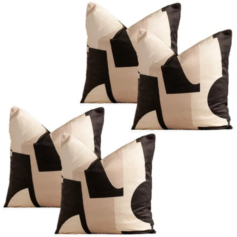 Image of OHS OHS 4 x Abstract Velvet Print Cushion Covers in Black Size: 45cm x 45cm Black 45cm x 45cm Unisex 5027434184767