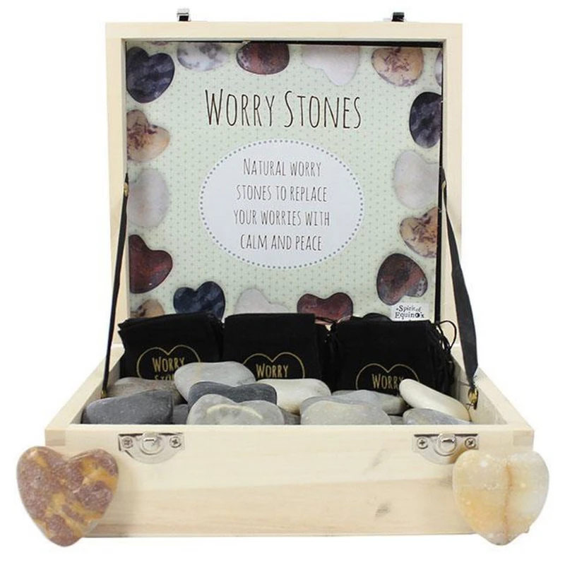 Image of Something Different Something Different Heart Worry Stones (Box Of 36) in Black One Size Unisex 5057819646801