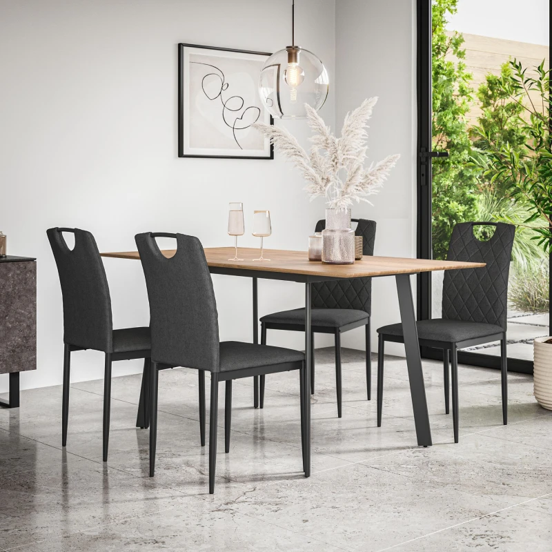 Image of More4Homes Haydon Extending Dining Table And Chairs - Oak Effect Table Top W Black Legs + Monza Linen Dining Chair Set Of 4 (Charcoal)