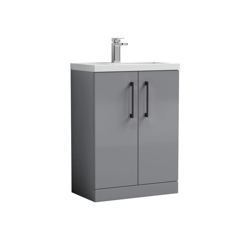 Image of Balterley Bathroom Vanity Basin Unit, Black Handles, 600mm, Satin Grey Grey Unisex
