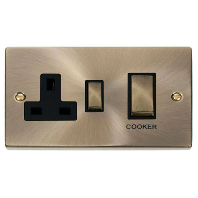 Image of SE Home Antique Brass Cooker Control Ingot 45A With 13A Switched Plug Socket Gold unisex