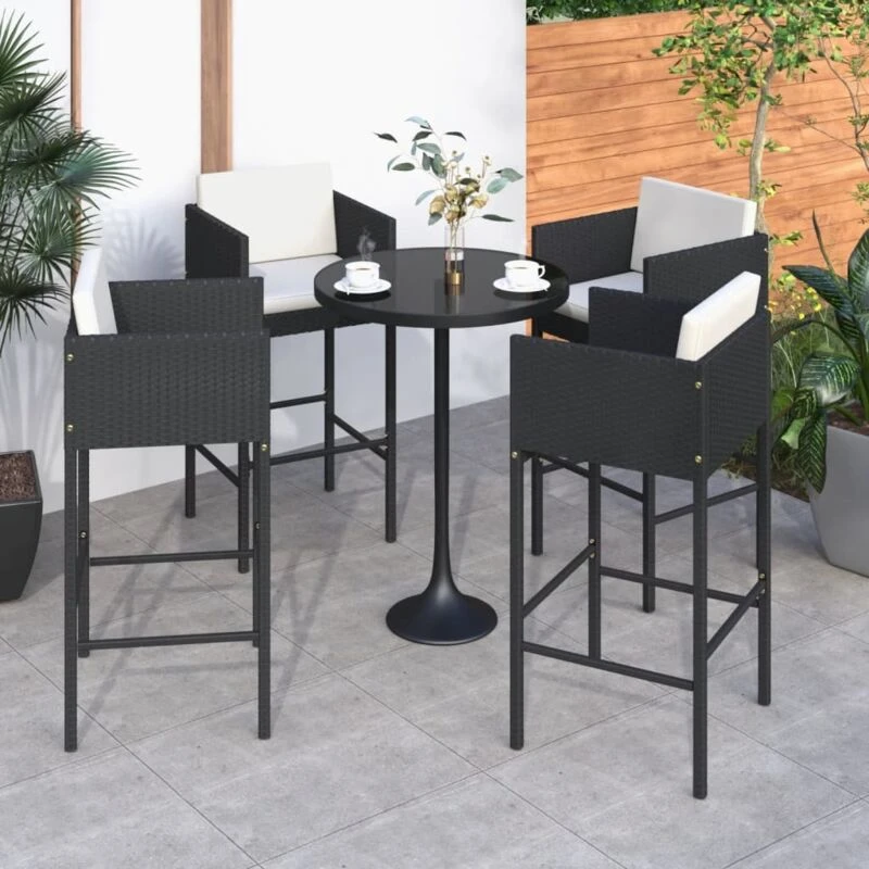 Image of VIDAXL Bar Stools 4 pcs with Cushions Black Poly Rattan Vidaxl 8720286638361