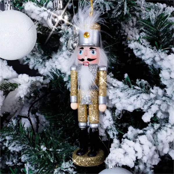 Image of Glitter Nutcracker Hanging Christmas Tree Decoration - Silver ELV-760049