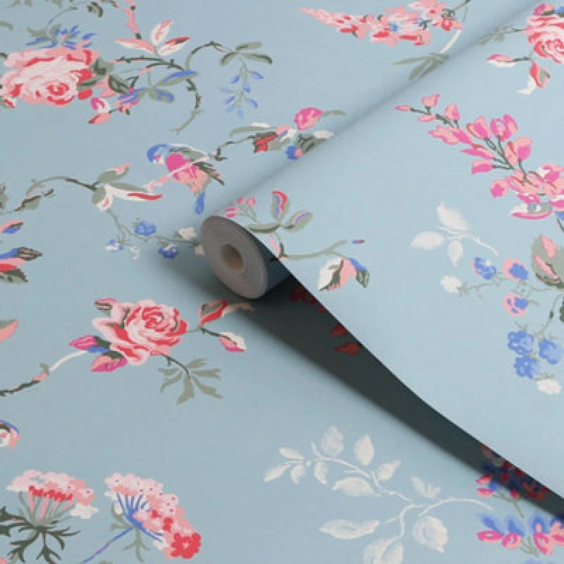 Image of Cath Kidston Birds & Roses Summer Floral Wallpaper Wallpaper One Size Pink 71742706000