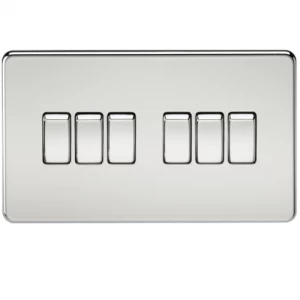 Image of KnightsBridge 10A 6G 2 Way 230V Screwless Polished Chrome Electric Wall Plate Switch