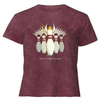 Image of The Big Lebowski Pin Girls - Womens Cropped T-Shirt - Burgundy Acid Wash - M - Burgundy Acid Wash