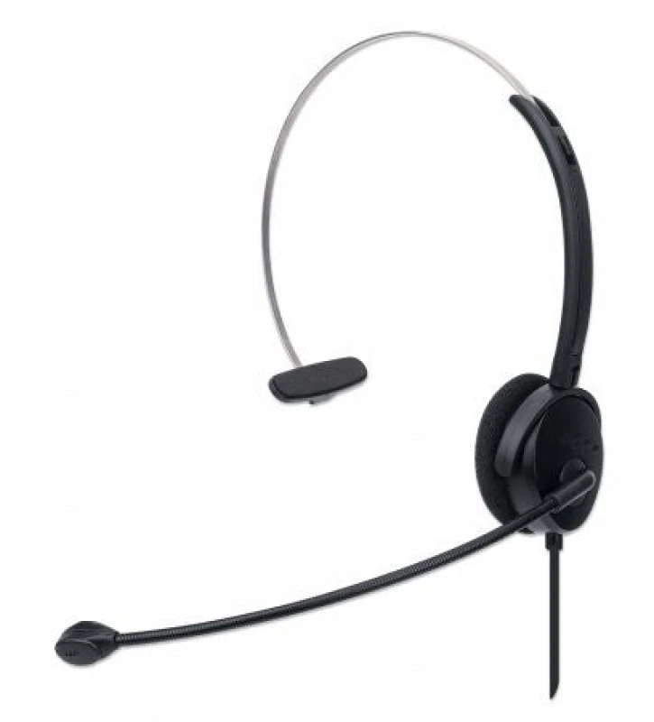 Image of Manhattan Manhattan Mono On-Ear Headset (USB) (Clearance Pricing) Microphone Boom (padded) Retail Box Packaging Adjustable Headband In-Line Volume Con