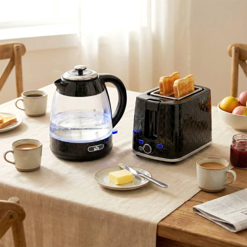 Image of HOMCOM Kettle & Toaster Set with Limescale Filter, Crumb Tray in Black Unisex