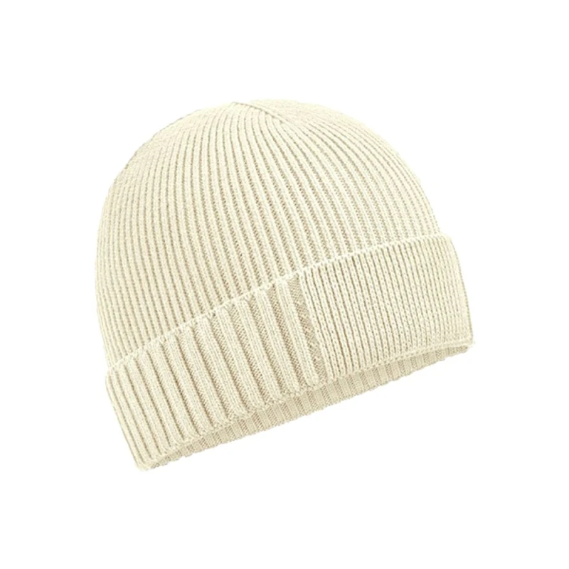 Image of Beechfield Beechfield Men Cotton Engineered Patch Beanie in Light Sand Light Sand One Size Male 5063425806584