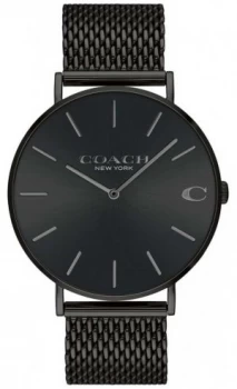 Image of Coach Mens Charles Black Mesh Bracelet Black Dial Watch