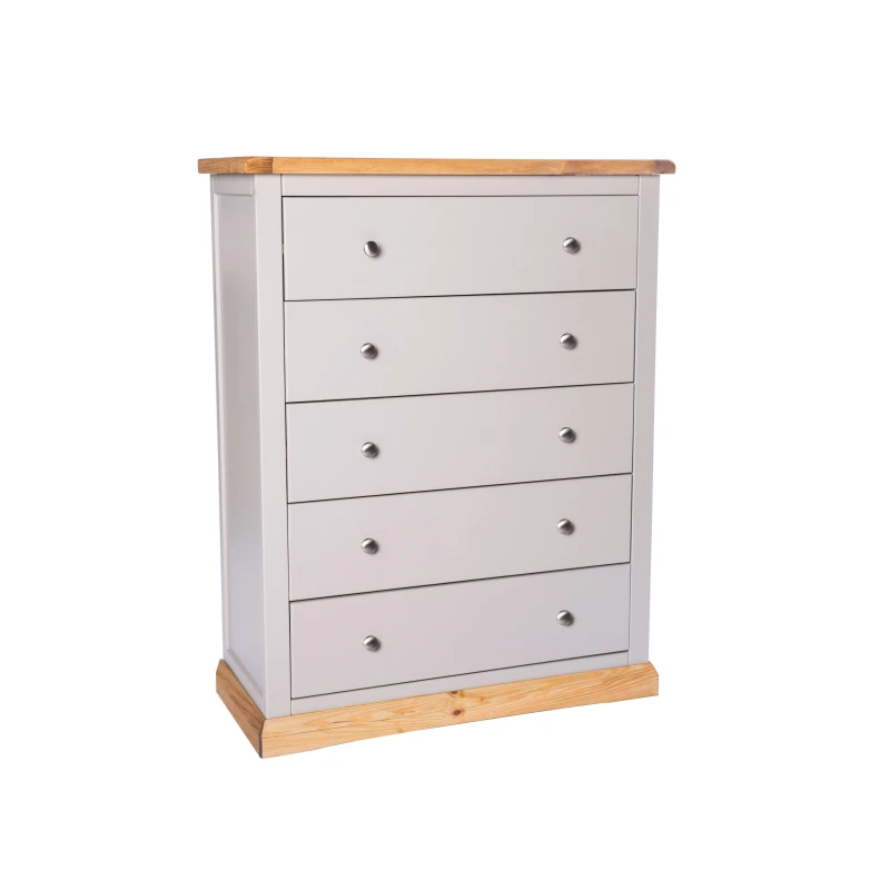 Image of Cabinet Bits Bomporto 5 Drawer Chest of Drawers Chrome Knob in Light Grey Light Grey Unisex