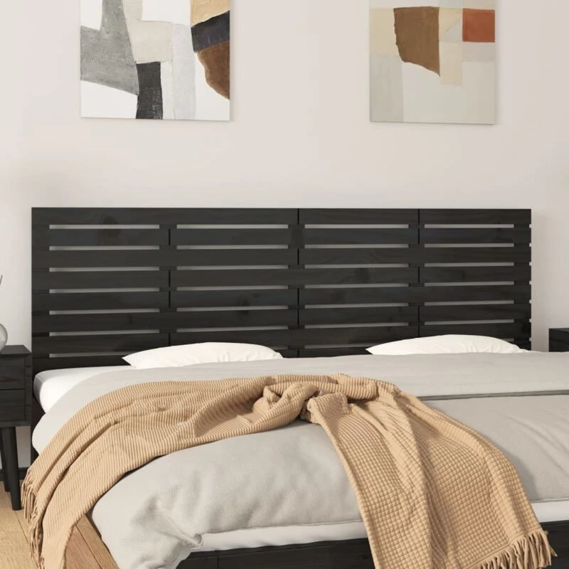 Image of Vidaxl Wall Headboard Black 166X3X63cm Solid Wood Pine, Black 824752