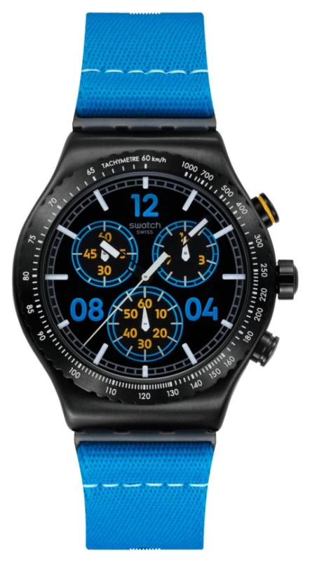 Image of Swatch YVB100 MOMENTS IN Blue (43mm) Black Dial / Blue Watch