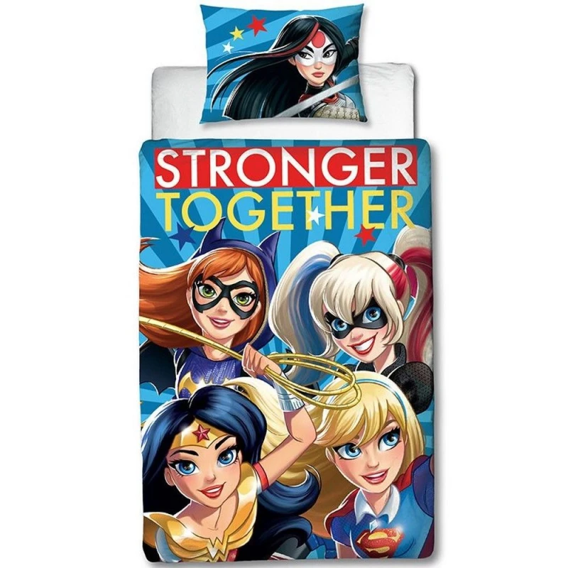 Image of DC Super Hero Girls Stronger Together Duvet Cover Set in Blue Size: Single Blue Unisex Single