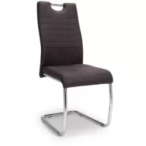 Image of Modern Dark Grey Suede Set Of Dining Room Chairs Chrome Frame Padded - Dark Grey - Fwstyle