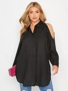 Image of Yours Long Sleeve Cold Shoulder Shirt Black, Size 30-32, Women