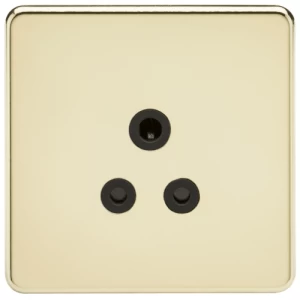 Image of KnightsBridge 1G 5A Screwless Polished Brass Round Pin 230V Unswitched Electrical Wall Socket - Black Insert