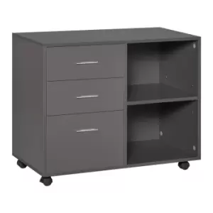 Image of Homcom Freestanding Storage Cabinet With 3 Drawers 2 Shelves 4 Wheels Office Grey
