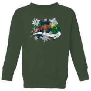 Image of Marvel Thor Iron Man Hulk Snowflake Kids Christmas Sweatshirt - Forest Green - 3-4 Years