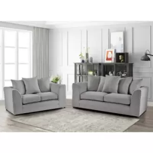 Image of Mirana Modern Plush Velvet 3 and 2 Seater Sofa Set Grey