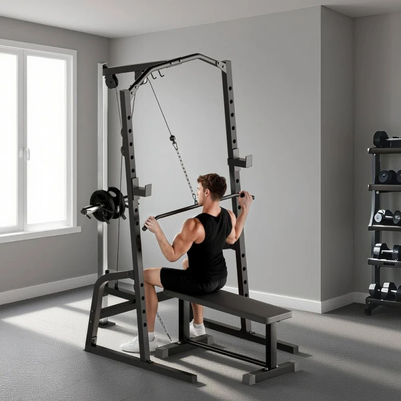 Image of SPORTNOW Cable Crossover Machine with Pulley System, Squat Rack in Black Unisex