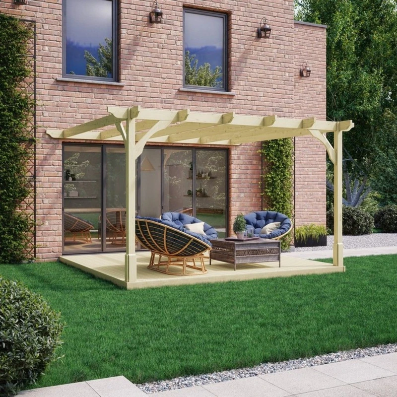 Image of Rutland County Garden Furniture Ltd Premium Wall Mounted Pergola & Decking Kit, L300 x W300 cm, Green Green Unisex