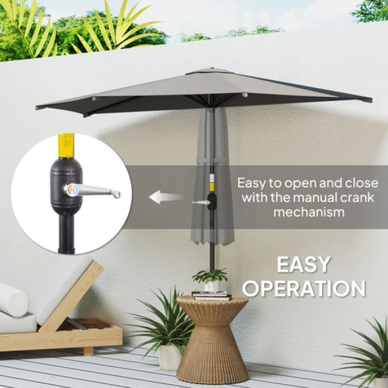 Image of Outsunny 3(m) Half Round Parasol Garden Sun Umbrella w/ Crank Dark Grey 84D-008V00CG
