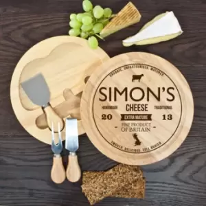 Image of Personalised Traditional Brand Cheese Board Set in Blue, Stainless Steel
