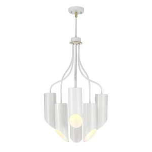 Image of 6 Light Multi Arm Ceiling Pendant White Aged Brass, E27