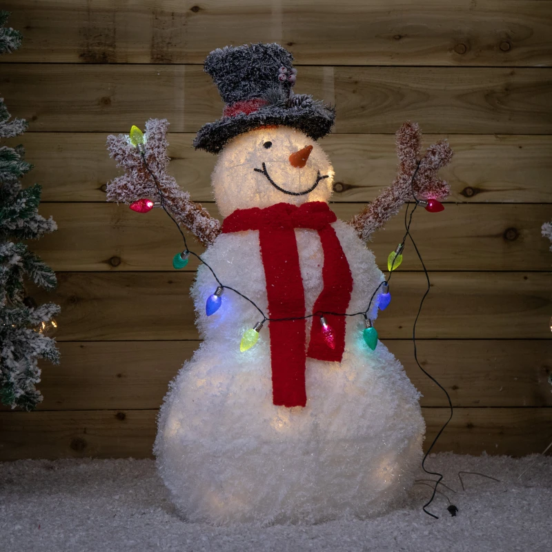 Image of 90cm Light up Frosted Tinsel Christmas Snowman with 50 White & Warm White LEDs