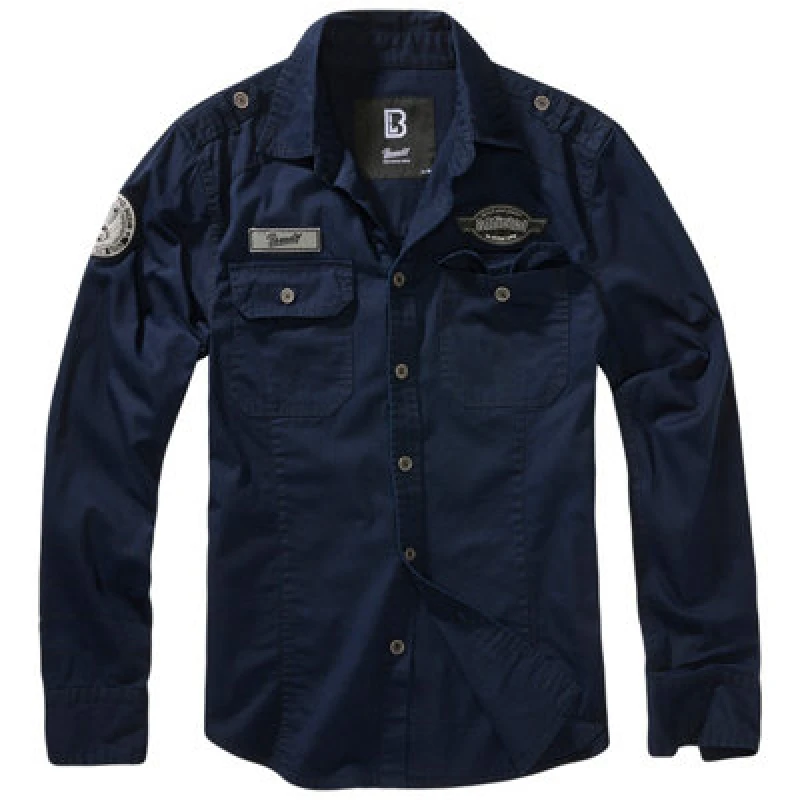 Image of Brandit Luis Vintage Shirt With Badges Navy Size Medium