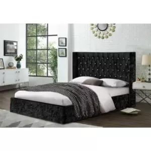Image of Eniya Upholstered Beds - Crush Velvet, King Size Frame, Black - Black